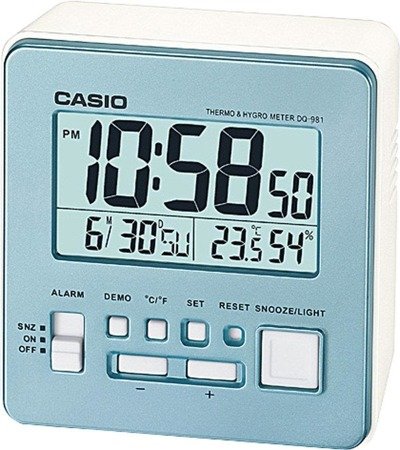 Budzik CASIO termometr, higrometr, kalendarz DQ-981 -8E